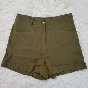 Worthington Sz 10 Womens Shorts Green Loose Cuffed Hem Pockets Rayon